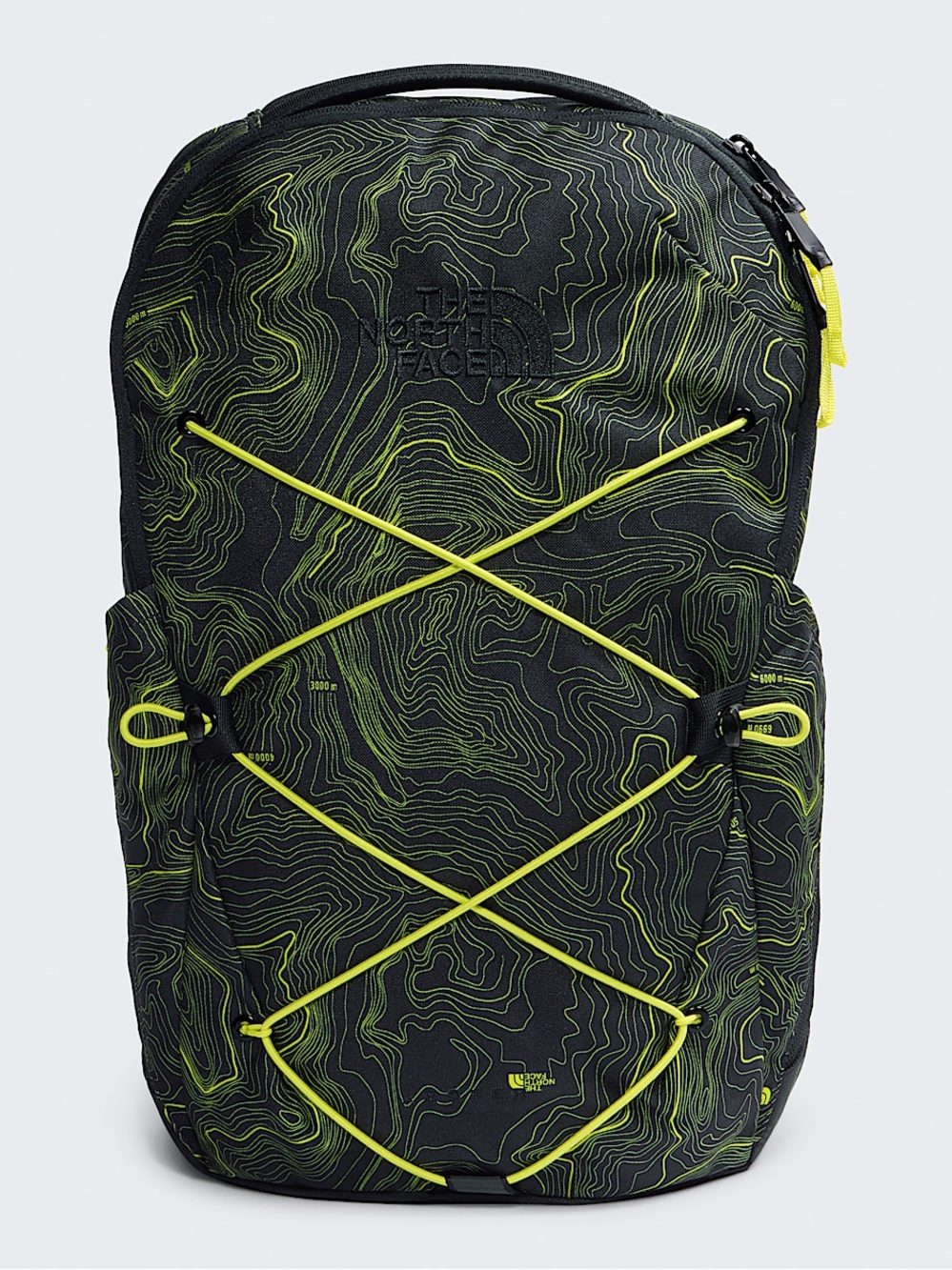 The North Face Black and Neon Green Topographic‑Print Backpack